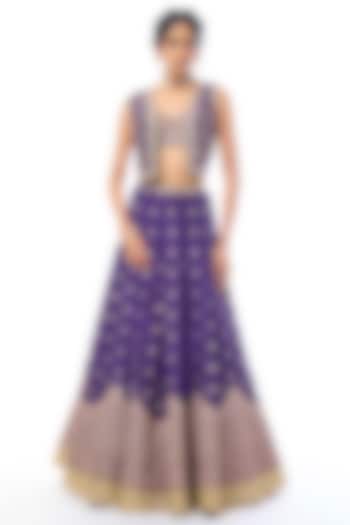 Purple Tussar Sequin Work Jacket Wedding Lehenga Set by GOPI VAID at Pernia's Pop Up Shop