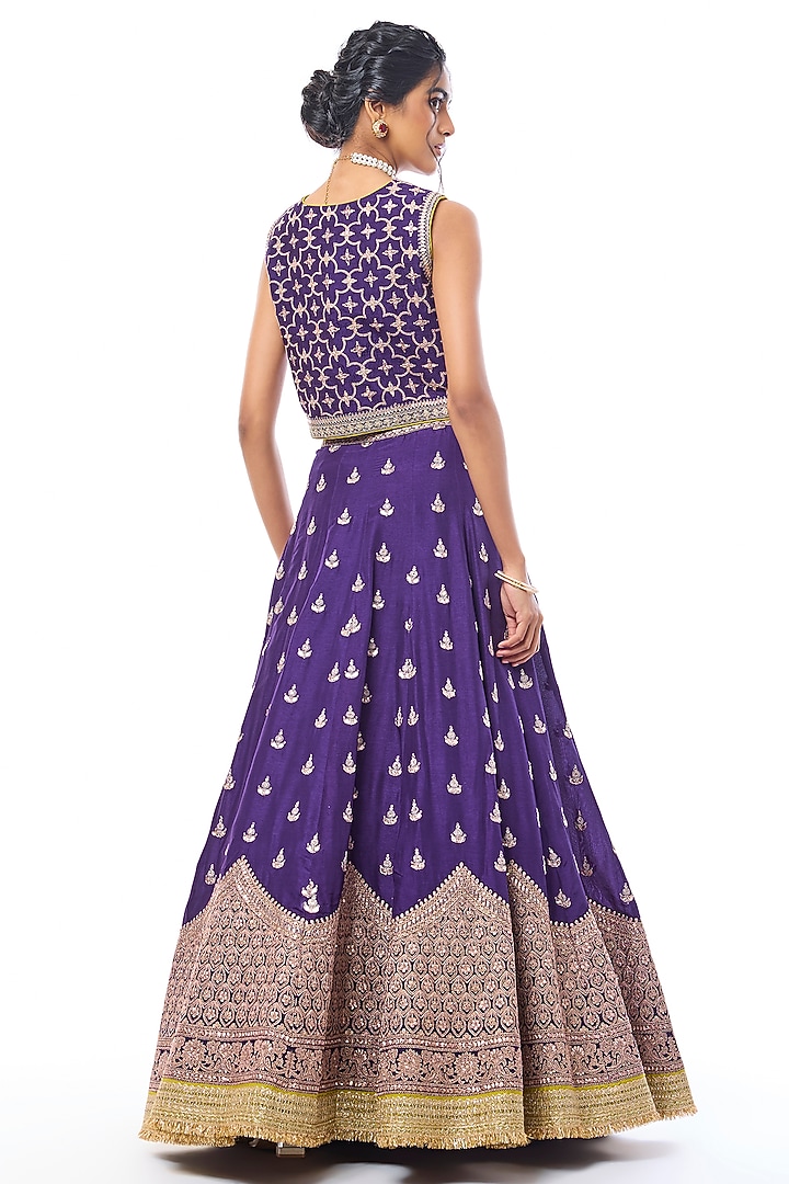 Purple Tussar Sequin Work Jacket Wedding Lehenga Set by GOPI VAID at Pernia's Pop Up Shop