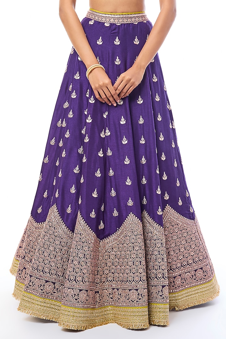 Purple Tussar Sequin Work Jacket Wedding Lehenga Set by GOPI VAID at Pernia's Pop Up Shop