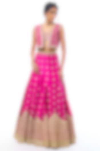 Rani Pink Tussar Sequin Work Jacket Wedding Lehenga Set by GOPI VAID at Pernia's Pop Up Shop