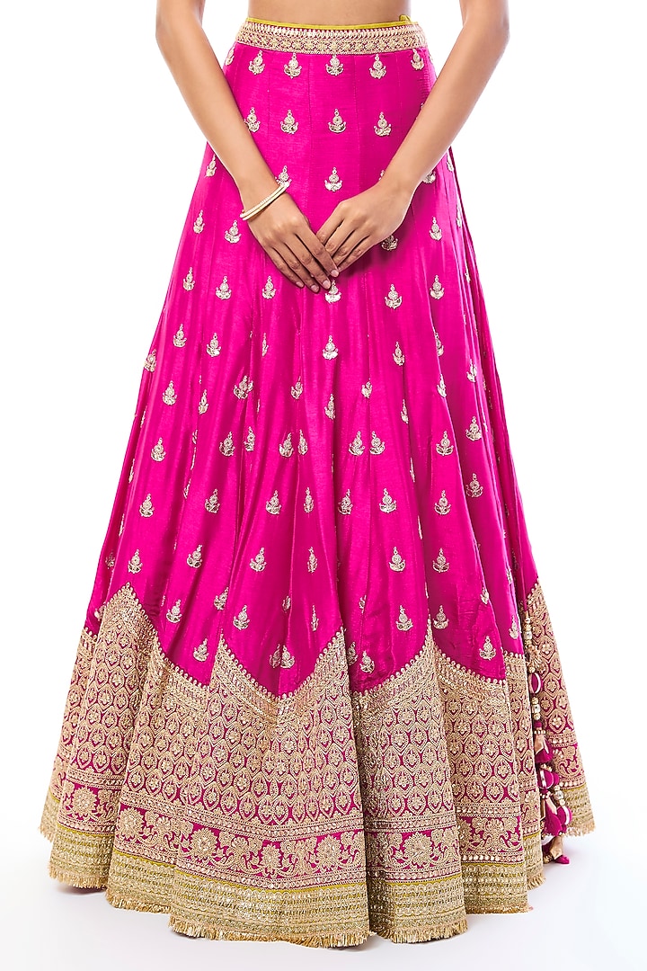 Rani Pink Tussar Sequin Work Jacket Wedding Lehenga Set by GOPI VAID at Pernia's Pop Up Shop