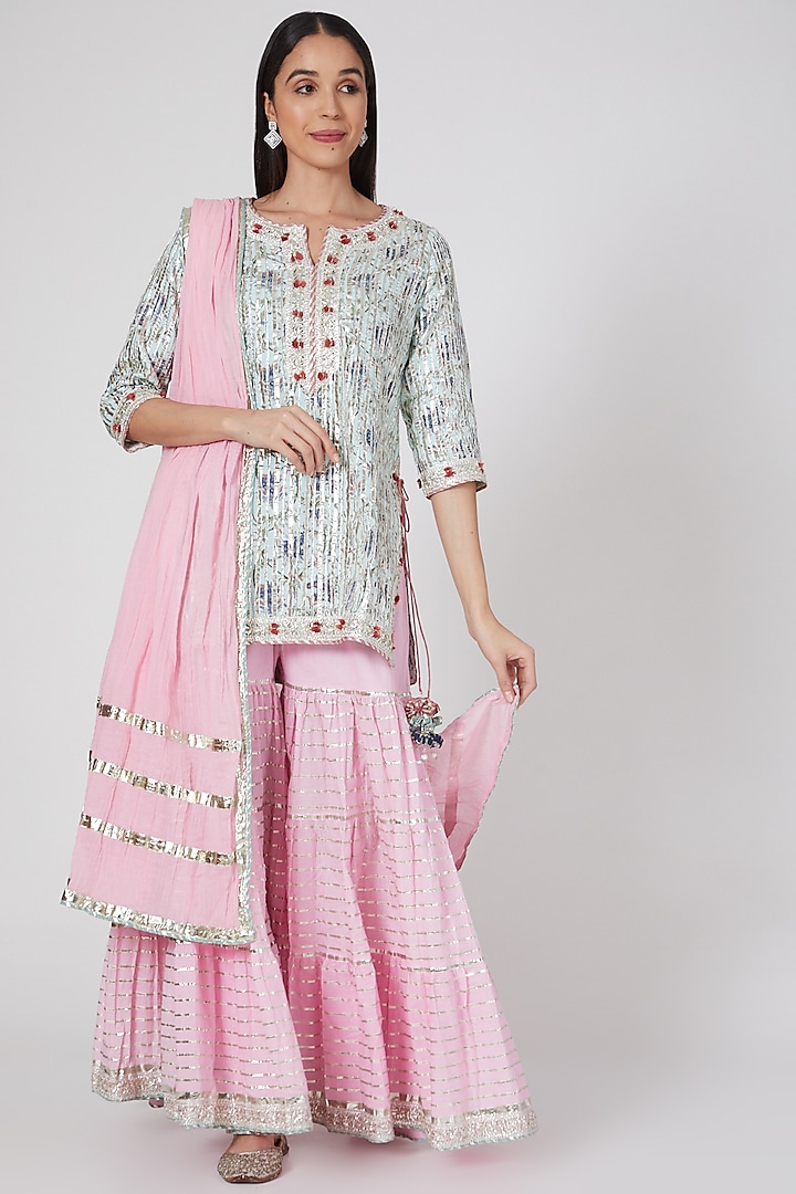Pink Embellished Sharara Set by GOPI VAID