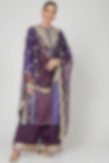 Purple Sequins & Thread Embroidered Kurta Set by GOPI VAID