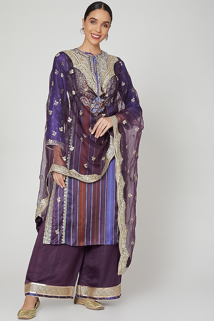 Purple Sequins & Thread Embroidered Kurta Set by GOPI VAID
