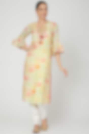 Yellow Floral Printed Tunic by GOPI VAID
