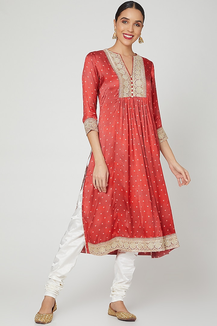 Red Sequins Embroidered Tunic by GOPI VAID
