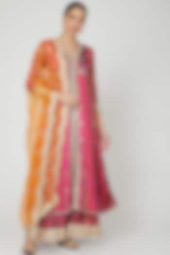 Pink & Yellow Embroidered Kurta Set by GOPI VAID