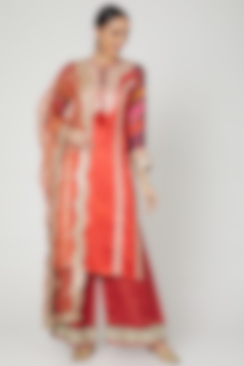 Red Sequins Embroidered Sharara Set by GOPI VAID