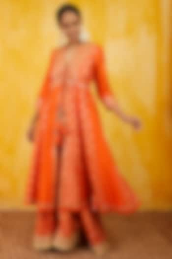 Orange Marodi Embroidered Anarkali Set by GOPI VAID at Pernia's Pop Up Shop