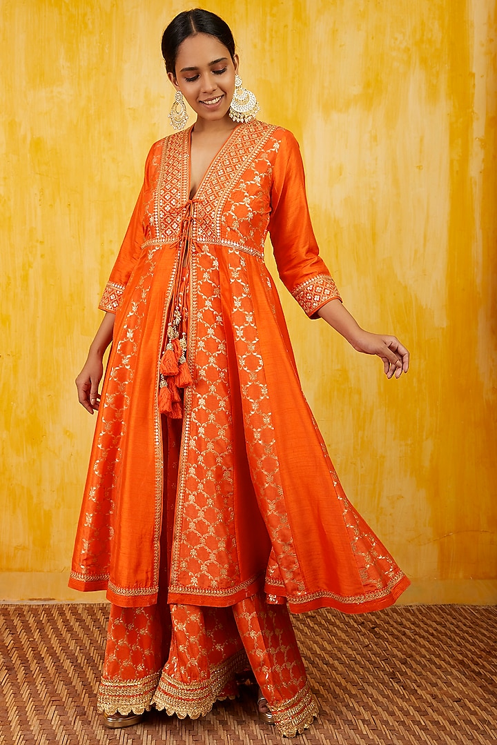Orange Marodi Embroidered Anarkali Set by GOPI VAID