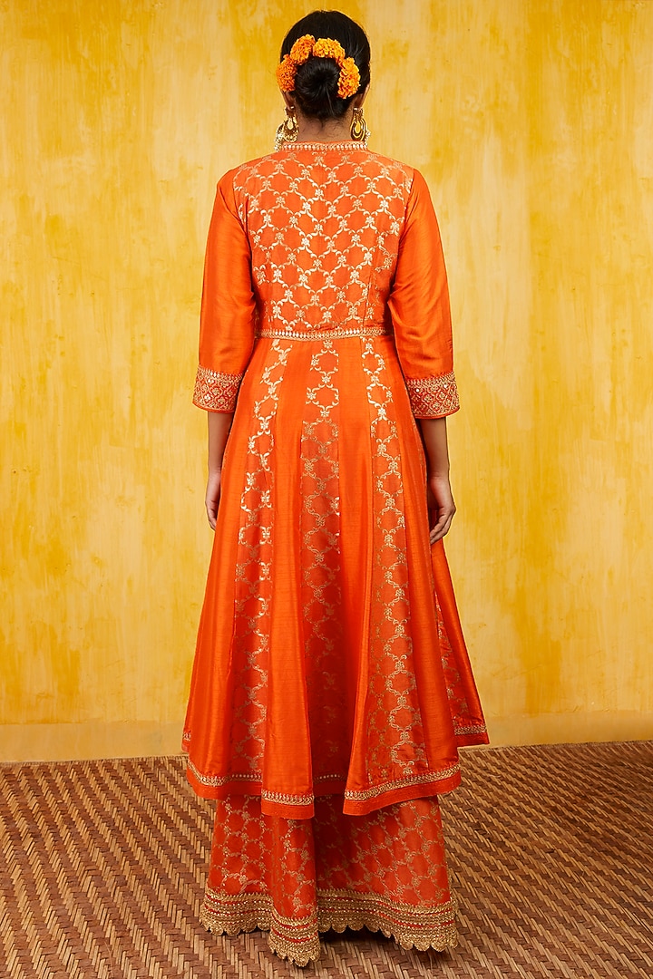 Orange Marodi Embroidered Wedding Anarkali Set by GOPI VAID at Pernia's Pop Up Shop