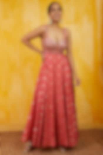Fuchsia Mirror Embellished Gown by GOPI VAID