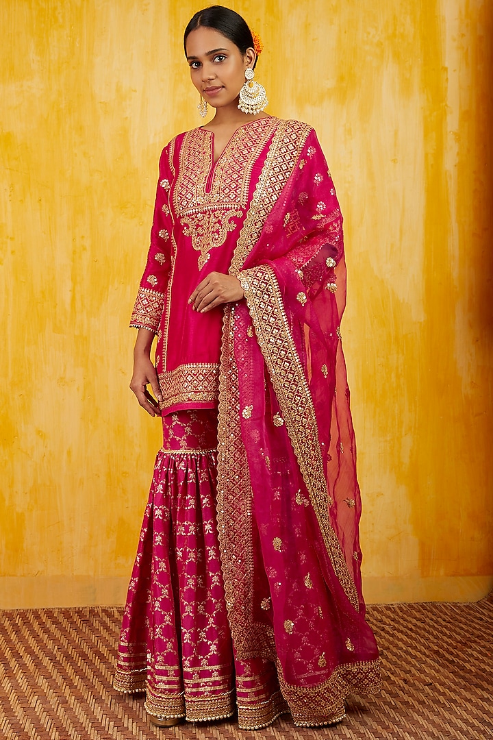 Rani Pink Gota Embellished Sharara Set by GOPI VAID