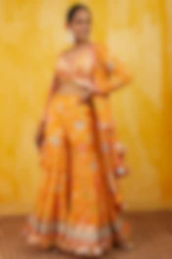 Mango Yellow Gota Embroidered Sharara Set by GOPI VAID