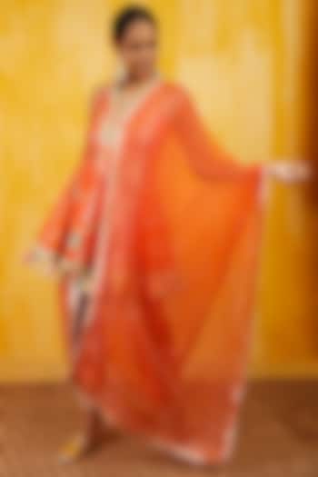 Tangerine Cotton Silk Dhoti Set by GOPI VAID at Pernia's Pop Up Shop