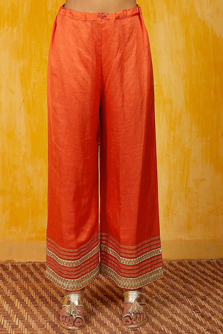 Tangerine Gota Embroidered Wedding Anarkali Set by GOPI VAID at Pernia's Pop Up Shop