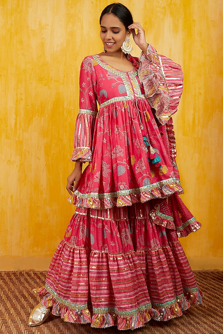 Pink Gota Embroidered Sharara Set by GOPI VAID