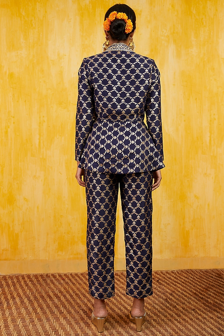 Navy Blue Marodi Embroidered Jacket Set by GOPI VAID at Pernia's Pop Up Shop