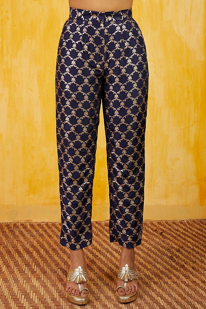 Navy Blue Marodi Embroidered Jacket Set by GOPI VAID at Pernia's Pop Up Shop