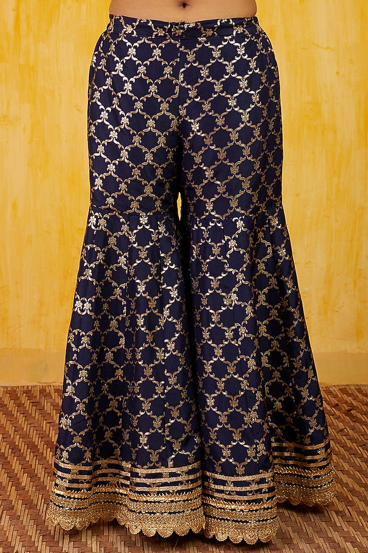Navy Blue Marodi Embroidered Jacket Set by GOPI VAID at Pernia's Pop Up Shop