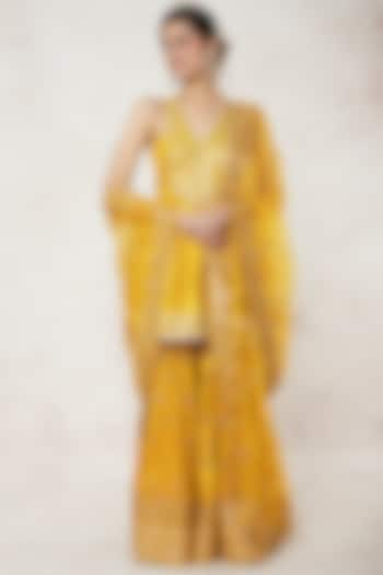 Mustard Tussar Silk Sharara Set by GOPI VAID at Pernia's Pop Up Shop