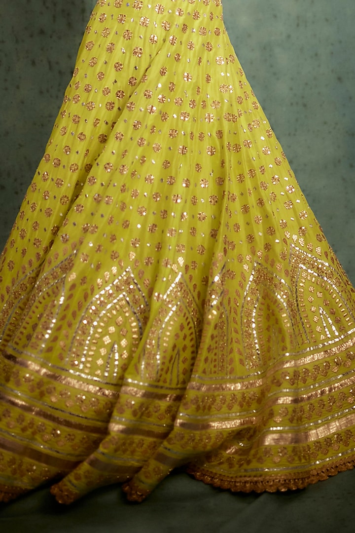 Lime Green Embellished Bridal Lehenga Set by GOPI VAID at Pernia's Pop Up Shop