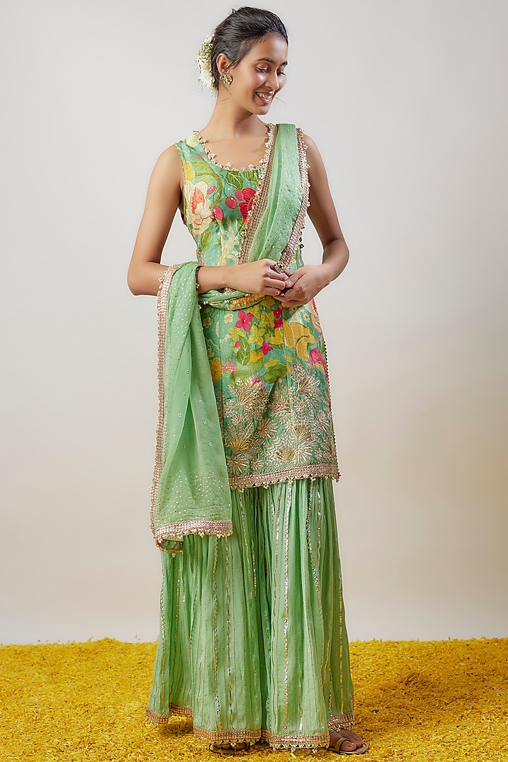 Green Lurex Sharara Set by GOPI VAID at Pernia's Pop Up Shop