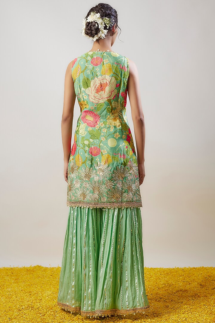 Green Lurex Wedding Sharara Set by GOPI VAID at Pernia's Pop Up Shop