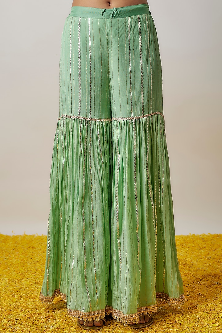 Green Lurex Wedding Sharara Set by GOPI VAID at Pernia's Pop Up Shop