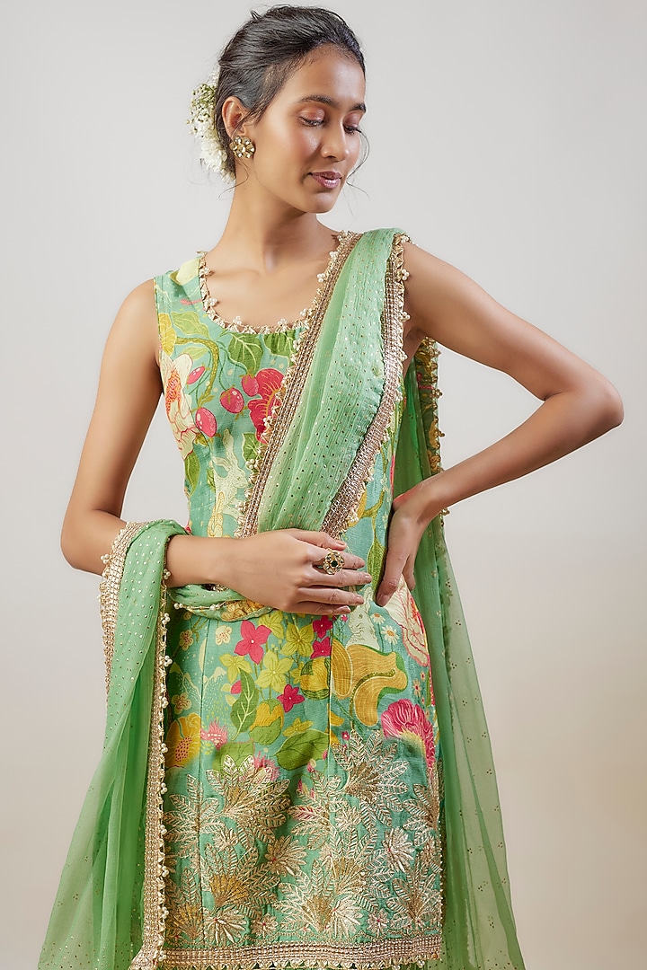 Green Lurex Wedding Sharara Set by GOPI VAID at Pernia's Pop Up Shop