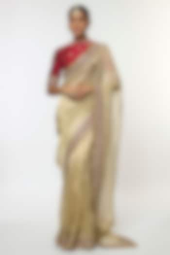 Ivory Pure Tissue Organza Embroidered Wedding Saree Set by GOPI VAID at Pernia's Pop Up Shop