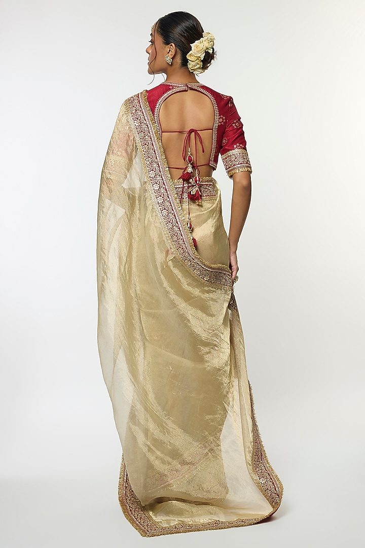 Ivory Pure Tissue Organza Embroidered Wedding Saree Set by GOPI VAID at Pernia's Pop Up Shop