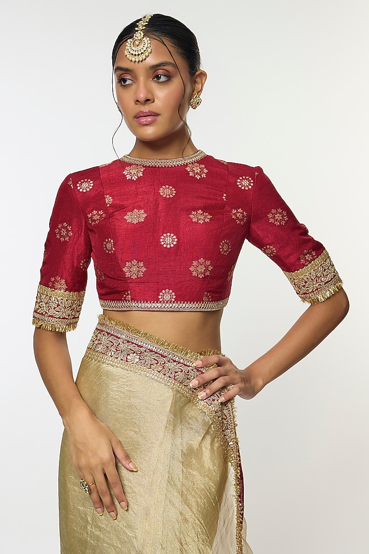 Ivory Pure Tissue Organza Embroidered Wedding Saree Set by GOPI VAID at Pernia's Pop Up Shop