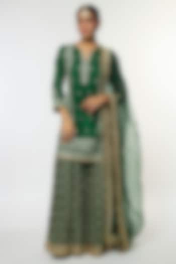 Green Tussar Embroidered Wedding Sharara Set by GOPI VAID at Pernia's Pop Up Shop