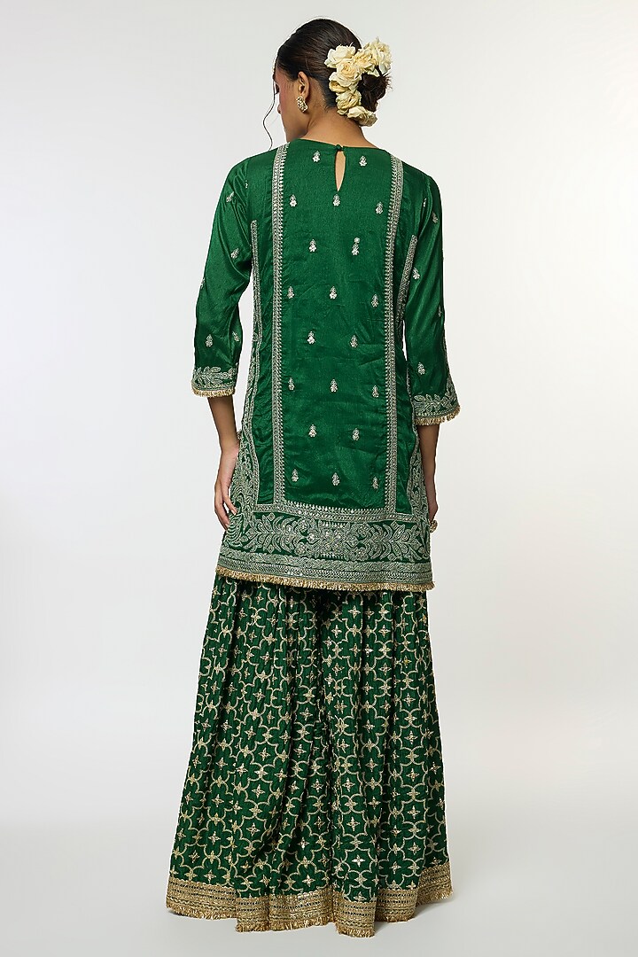Green Tussar Embroidered Wedding Sharara Set by GOPI VAID at Pernia's Pop Up Shop