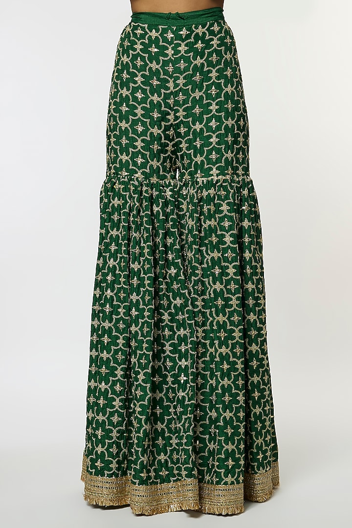 Green Tussar Embroidered Wedding Sharara Set by GOPI VAID at Pernia's Pop Up Shop