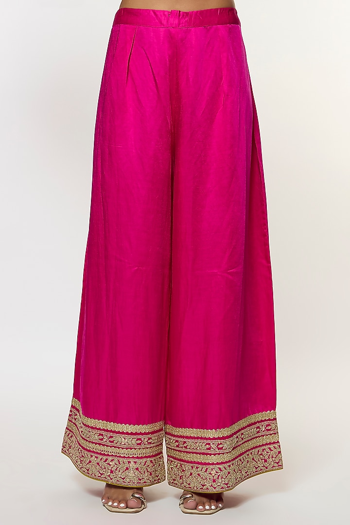 Pink Tussar Embroidered Flared Angrakha Set by GOPI VAID at Pernia's Pop Up Shop