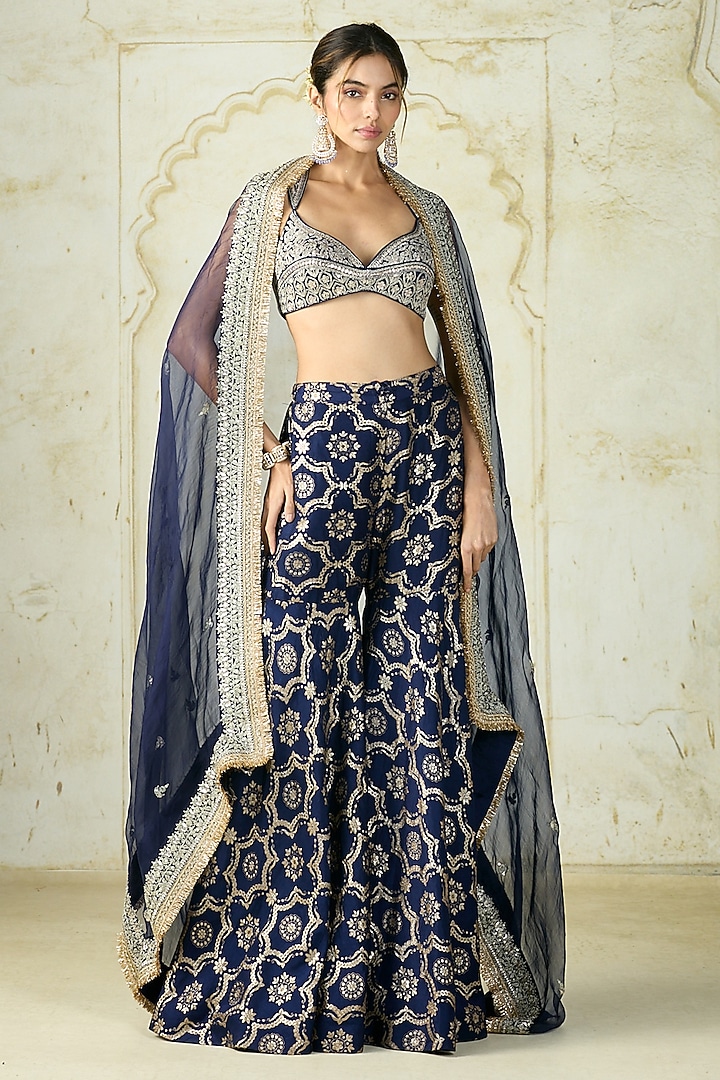 Navy Organza Zari work Cape Set by GOPI VAID at Pernia's Pop Up Shop