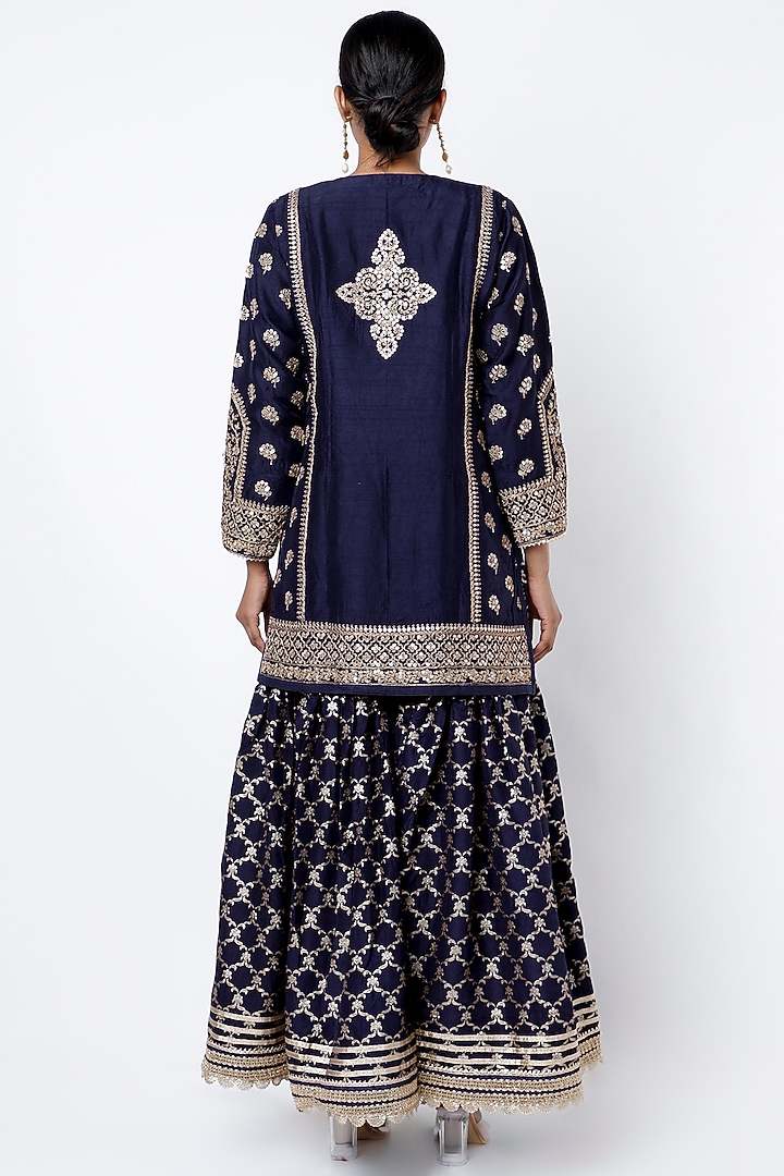 Navy Cotton Silk Gota Embellished Gharara Set by GOPI VAID at Pernia's Pop Up Shop
