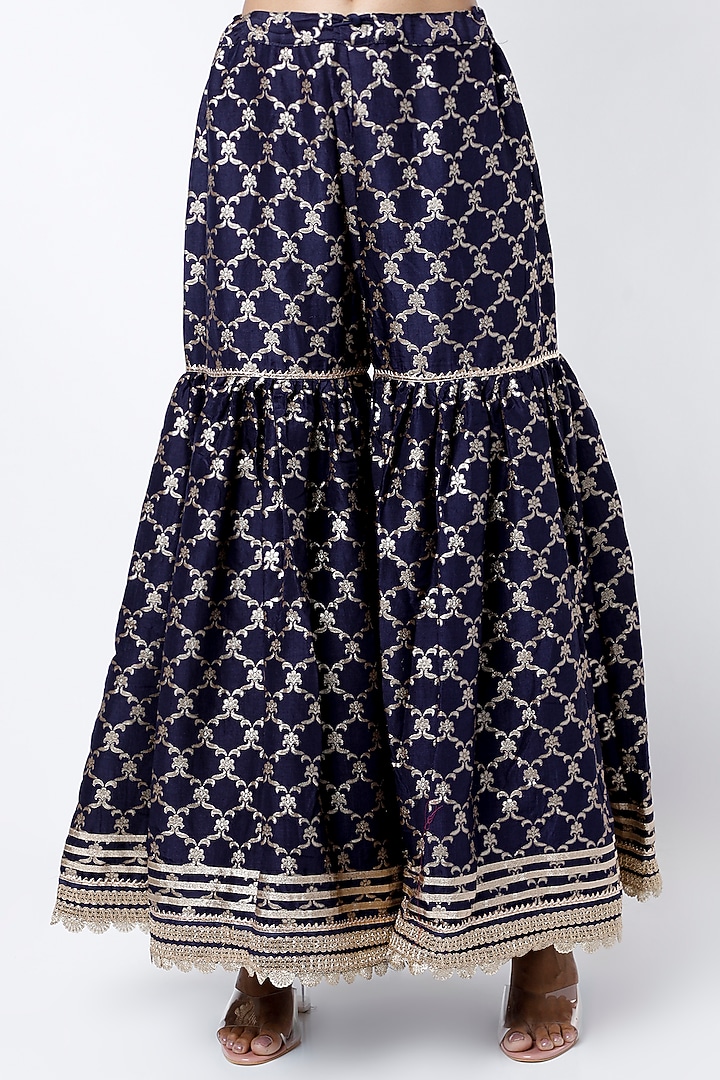 Navy Cotton Silk Gota Embellished Gharara Set by GOPI VAID at Pernia's Pop Up Shop
