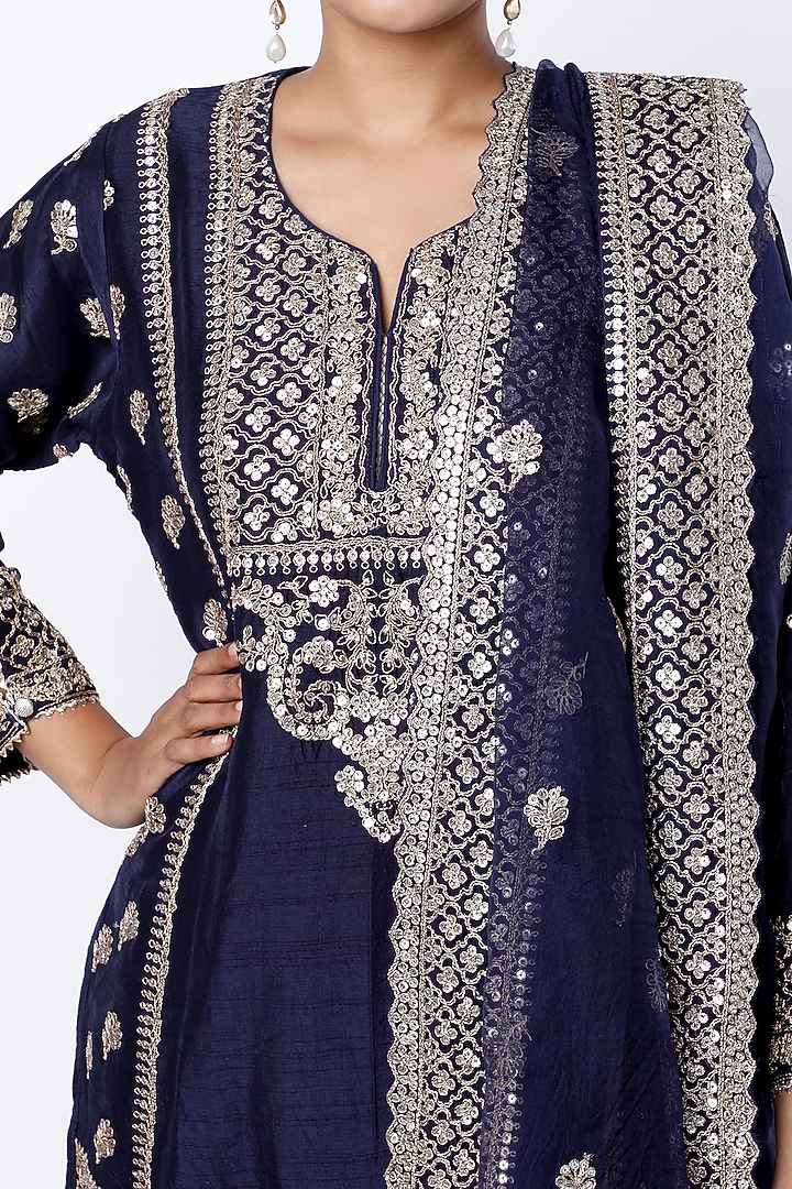 Navy Cotton Silk Gota Embellished Gharara Set by GOPI VAID at Pernia's Pop Up Shop