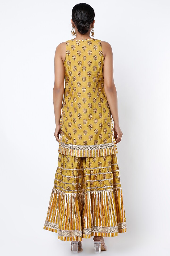 Mustard Floral Printed Wedding Sharara Set by GOPI VAID at Pernia's Pop Up Shop