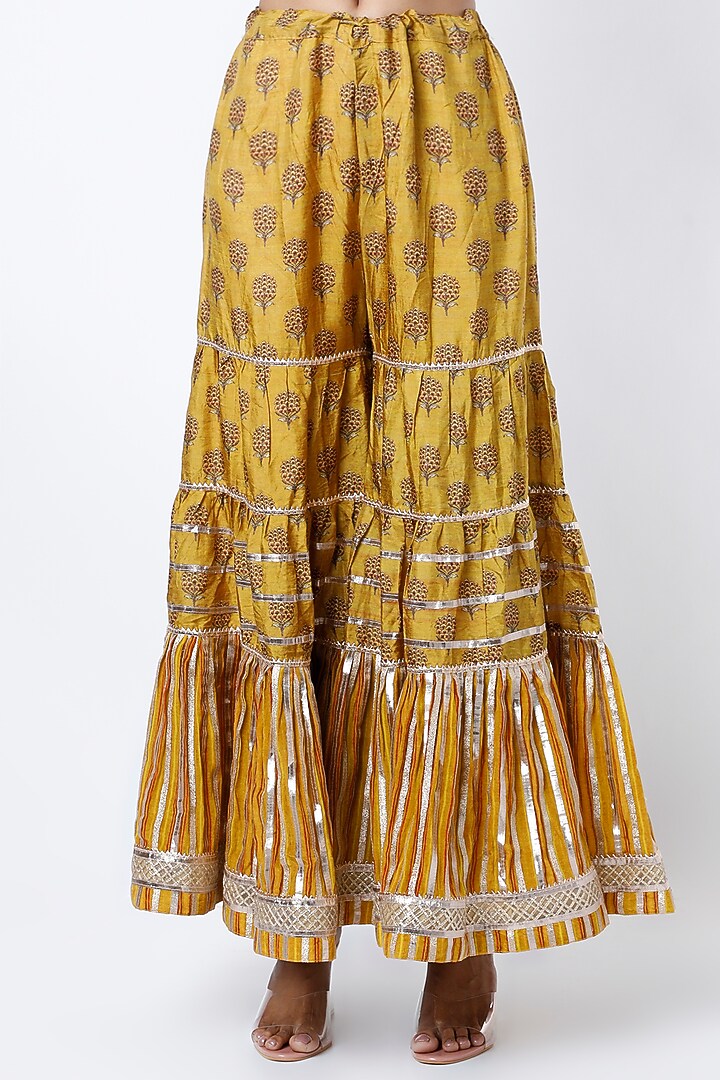 Mustard Floral Printed Wedding Sharara Set by GOPI VAID at Pernia's Pop Up Shop