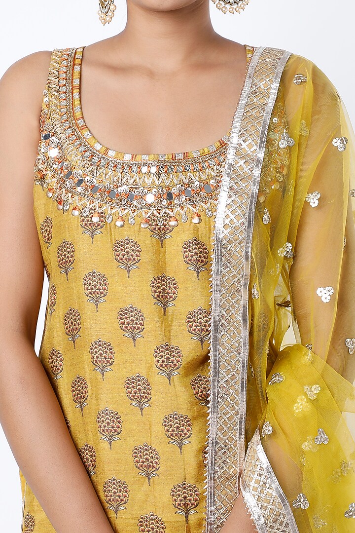 Mustard Floral Printed Wedding Sharara Set by GOPI VAID at Pernia's Pop Up Shop