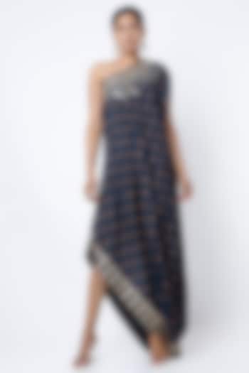 Blue Printed One-Shoulder Vacation Dress by GOPI VAID at Pernia's Pop Up Shop