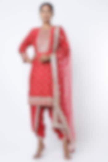 Red Embellished Dhoti Set by GOPI VAID
