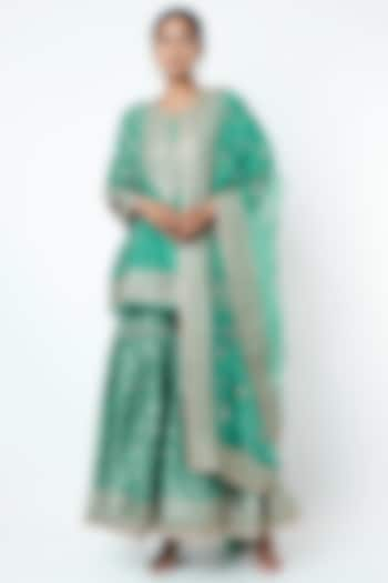 Aqua Blue Cotton Silk Gota Embellished Gharara Set by GOPI VAID at Pernia's Pop Up Shop