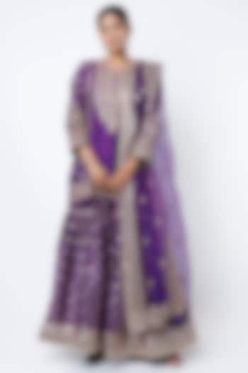 Violet Cotton Silk Gota Embellished Gharara Set by GOPI VAID at Pernia's Pop Up Shop