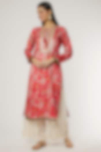 Red Viscose Gota Tunic by GOPI VAID at Pernia's Pop Up Shop