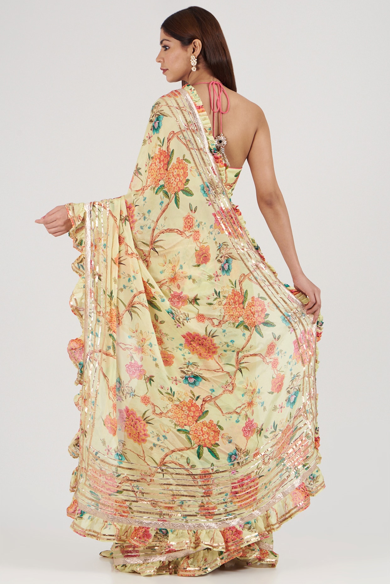 Yellow Floral Printed Georgette Saree With Blouse 4018SR31